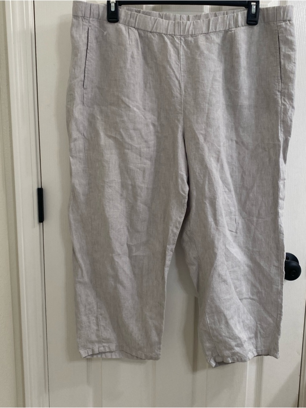 J. Jill Love Linen 100% Linen Cropped Pants Elastic Waist Neutral Beige Size L
